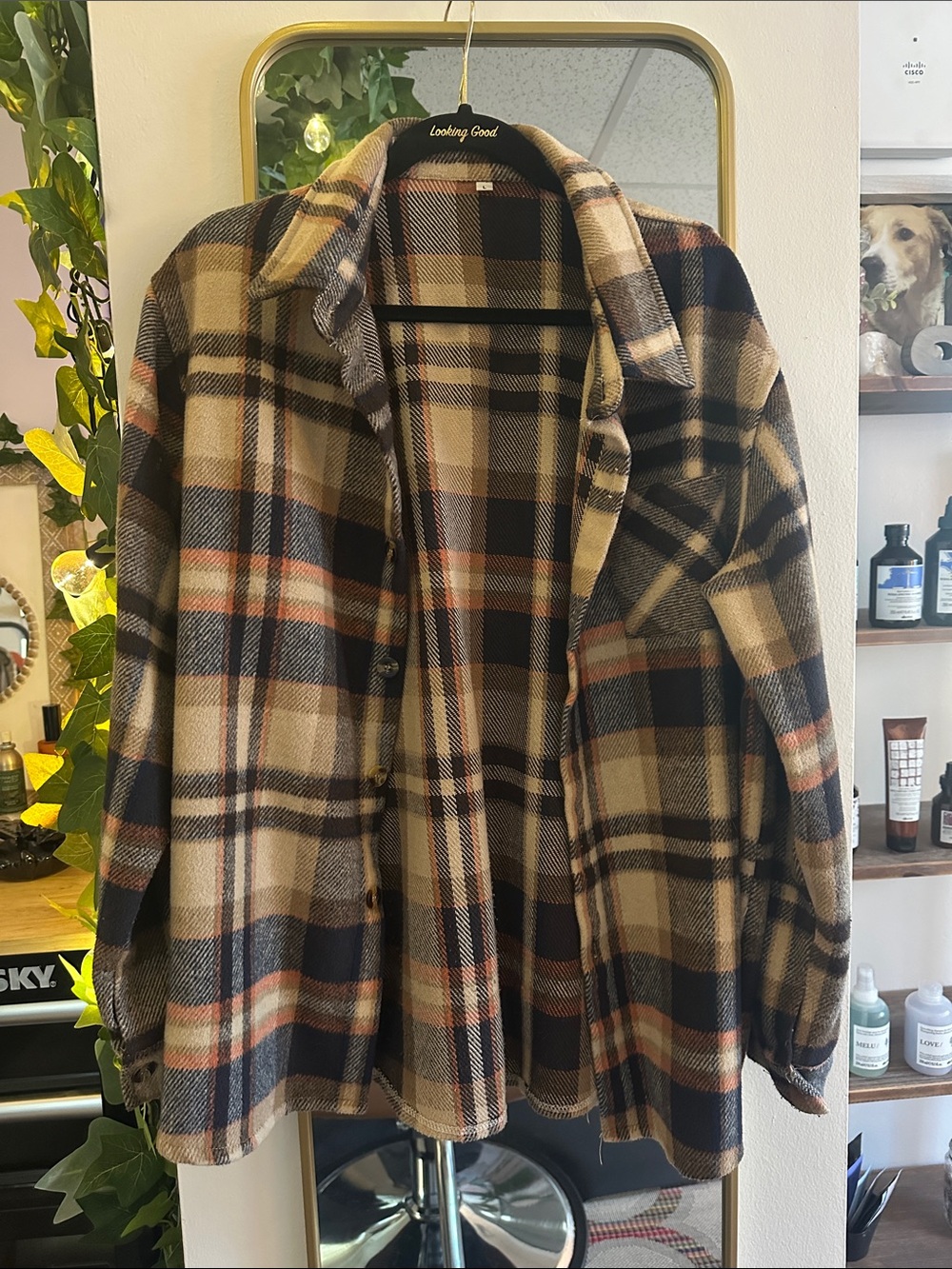 Multicolored thick plaid jacket shirt
